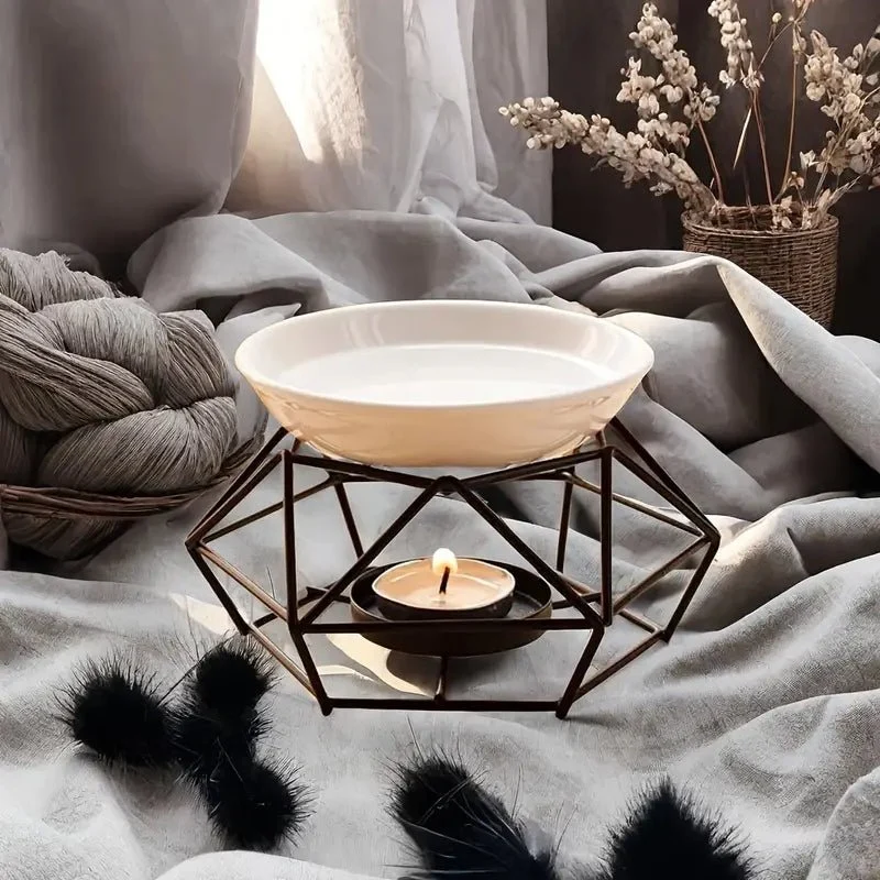 Bruleur Carré fondant & Diffuseur Huiles Essentielles - Métal & Céramique - Noir ORZINO