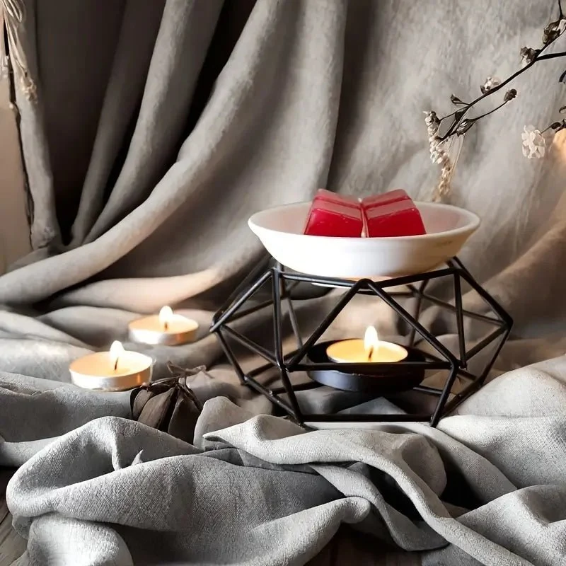 Bruleur Carré fondant & Diffuseur Huiles Essentielles - Métal & Céramique - Noir ORZINO