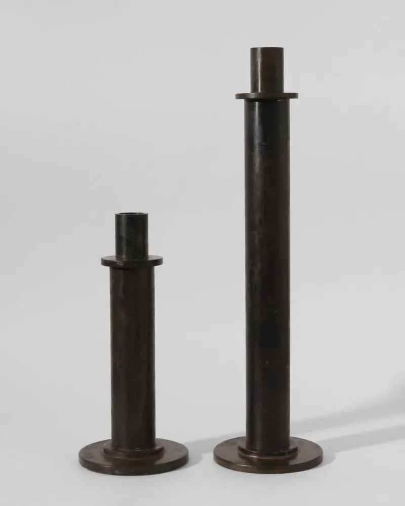 Pair Brutalist Massive Iron Candle Holder, 1970s