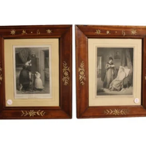 Pair de Gravures Françaises de la Fin du XIXe Siècle Représentant des Personnages et des Scènes d'Intérieur