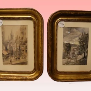 Paire d'aquarelles françaises