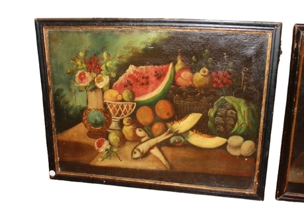 Paire de peintures à l'huile italiennes du XVIIIe siècle – Natures mortes