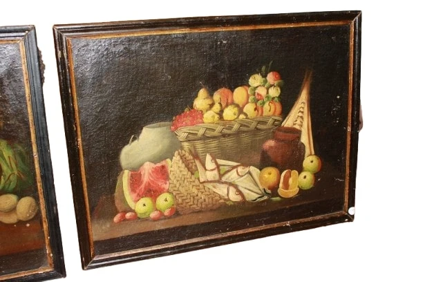 Paire de peintures à l'huile italiennes du XVIIIe siècle – Natures mortes