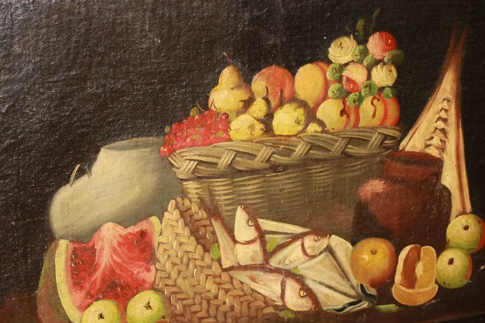 Paire de peintures à l'huile italiennes du XVIIIe siècle – Natures mortes