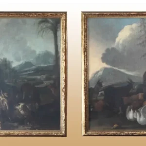 Paire de peintures à l'huile sur toile représentant Création du Monde
