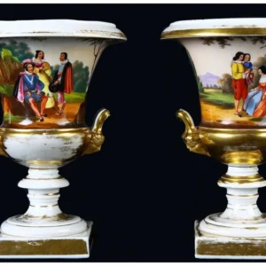 Paire de vases cratères antiques décorés français des années 1800