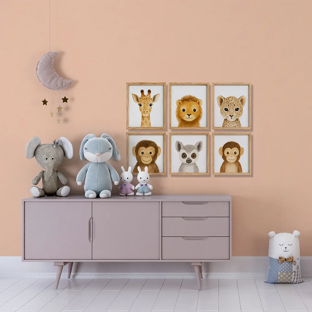 Papier peint animaux de la jungle | Illustrations mignonnes pour chambre d'enfant