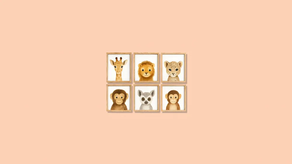 Papier peint animaux de la jungle | Illustrations mignonnes pour chambre d'enfant