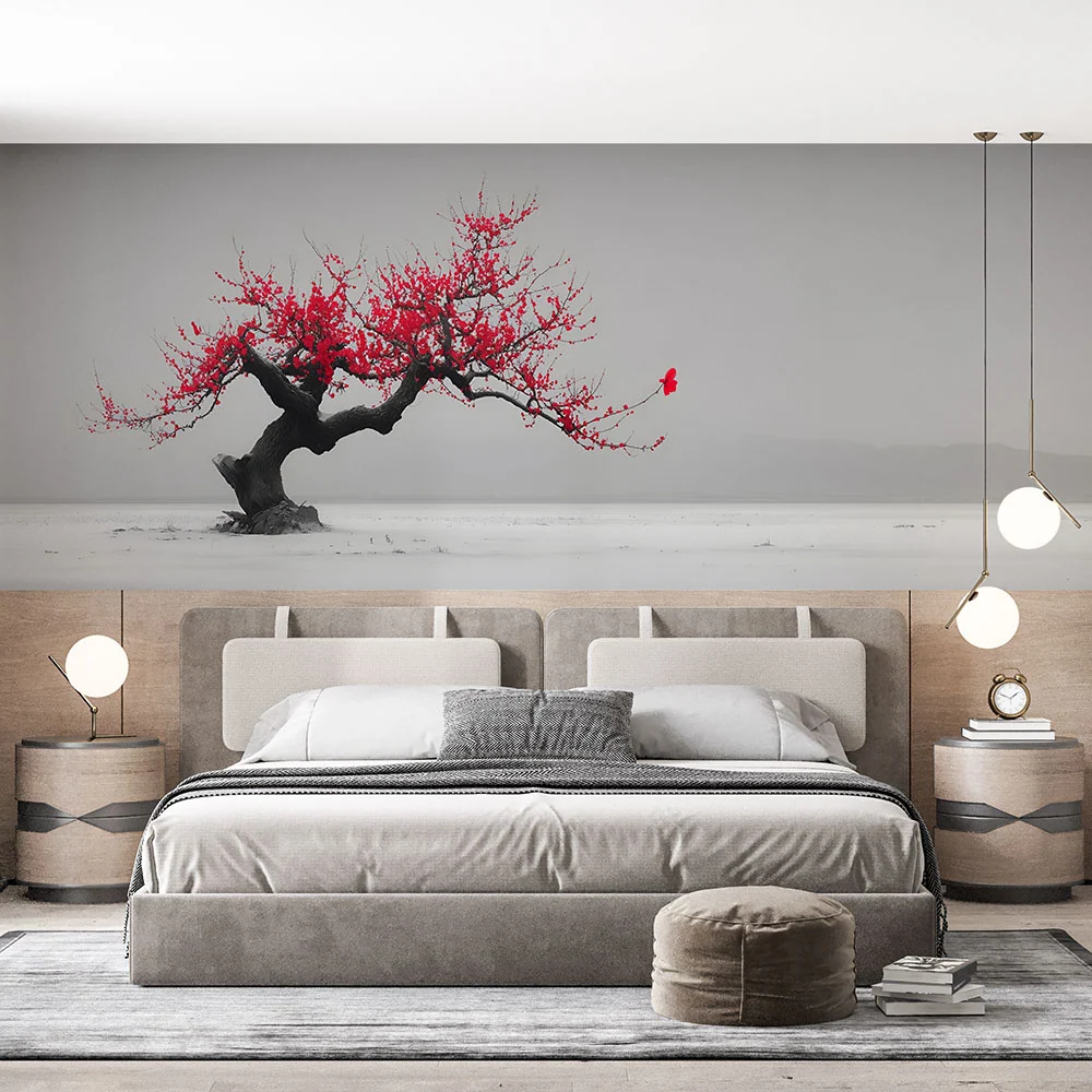 Papier peint arbre rouge | Évasion sereine