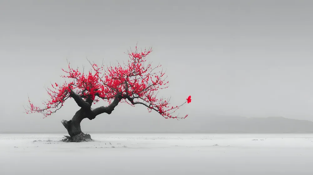 Papier peint arbre rouge | Évasion sereine