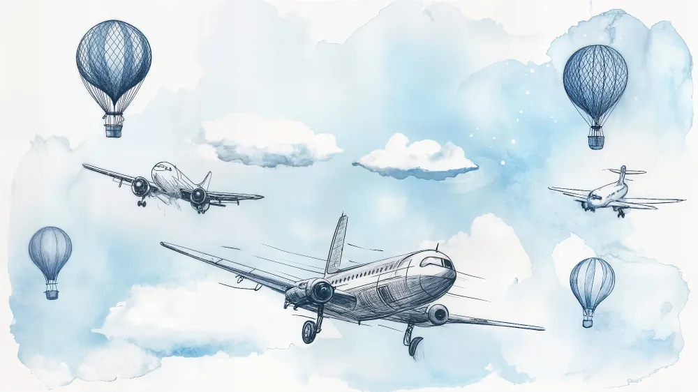 Papier peint avion et montgolfière | Design érien et ludique