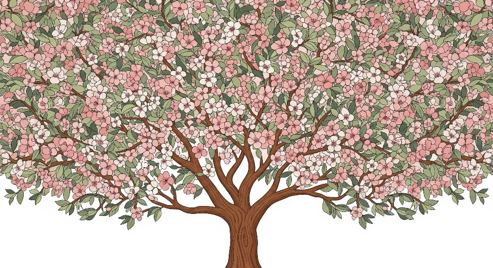 Papier peint chambre bébé | Arbre fleuri aux délicates fleurs roses et blanches