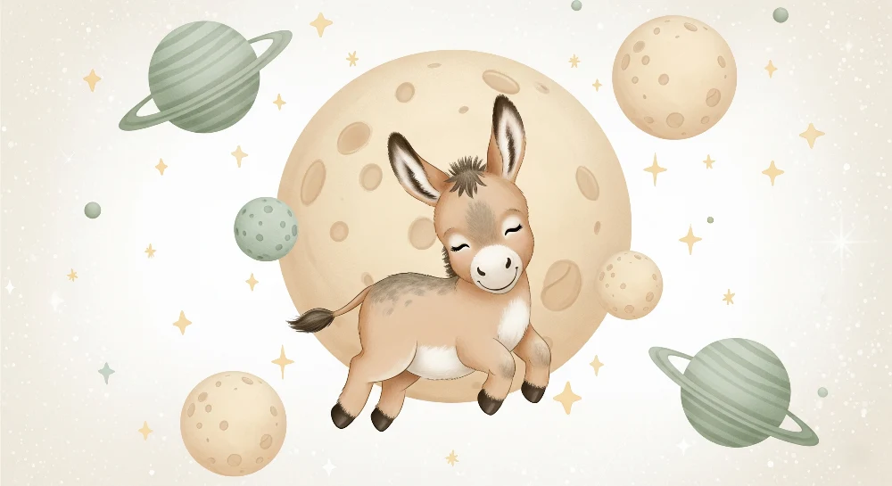 Papier peint chambre bébé | Âne astronaute et planètes
