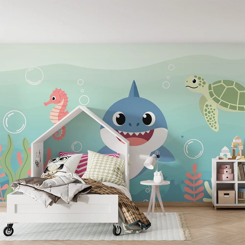 Papier peint chambre bébé | Aventure sous-marine avec requin hippocampe et tortue