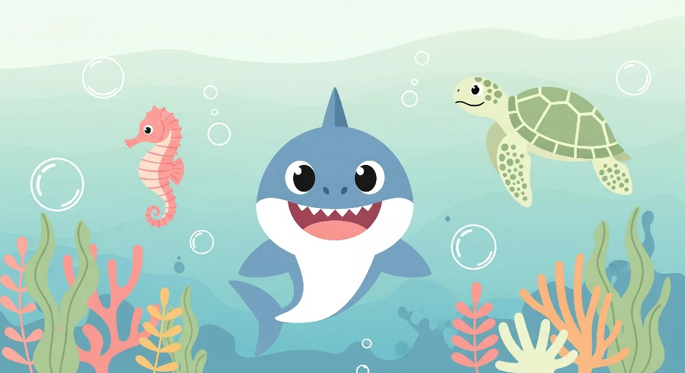 Papier peint chambre bébé | Aventure sous-marine avec requin hippocampe et tortue