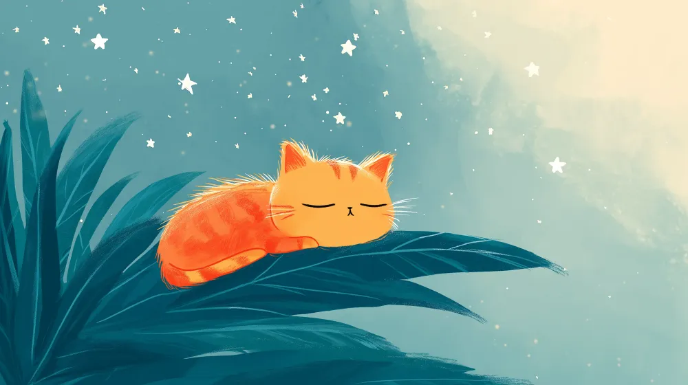 Papier peint chambre bébé | Chaton endormi sous les étoiles