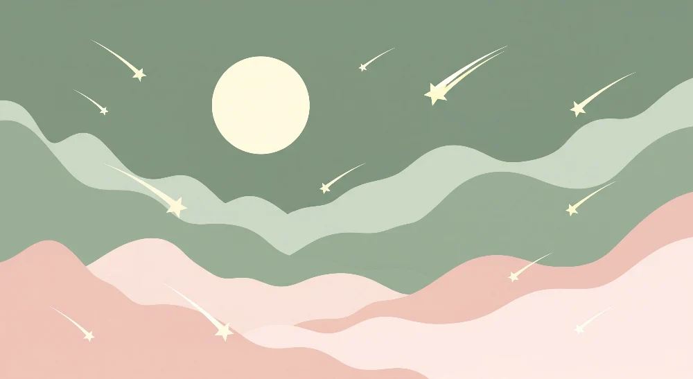 Papier peint chambre bébé | Ciel étoilé avec lune et vagues pastel
