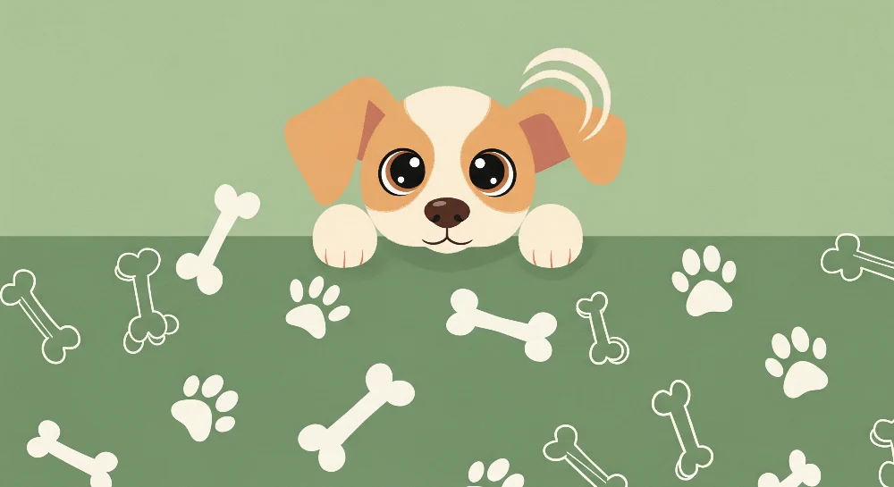 Papier peint chambre enfant | Adorable chiot avec os et empreintes de pattes