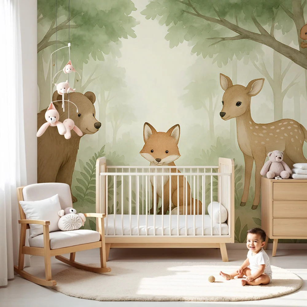 Papier peint chambre enfant | Animaux de la êt en douceur