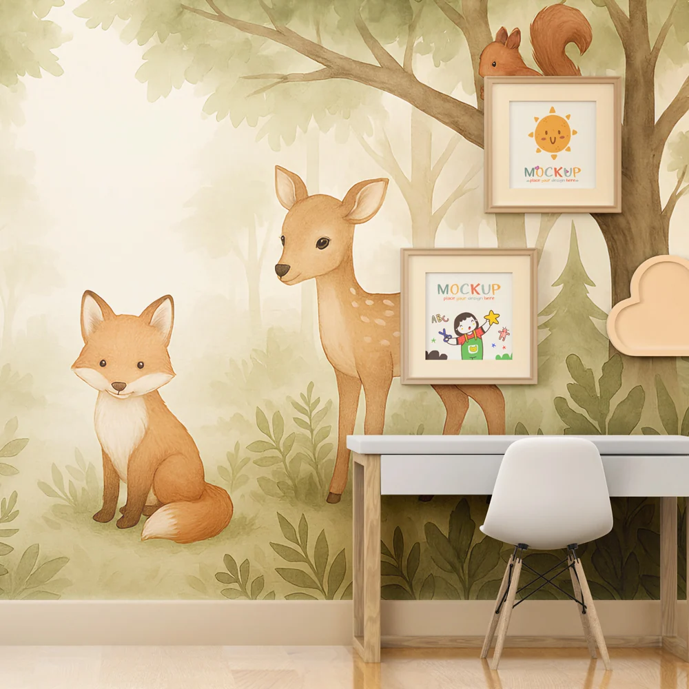 Papier peint chambre enfant | Animaux de la êt en douceur