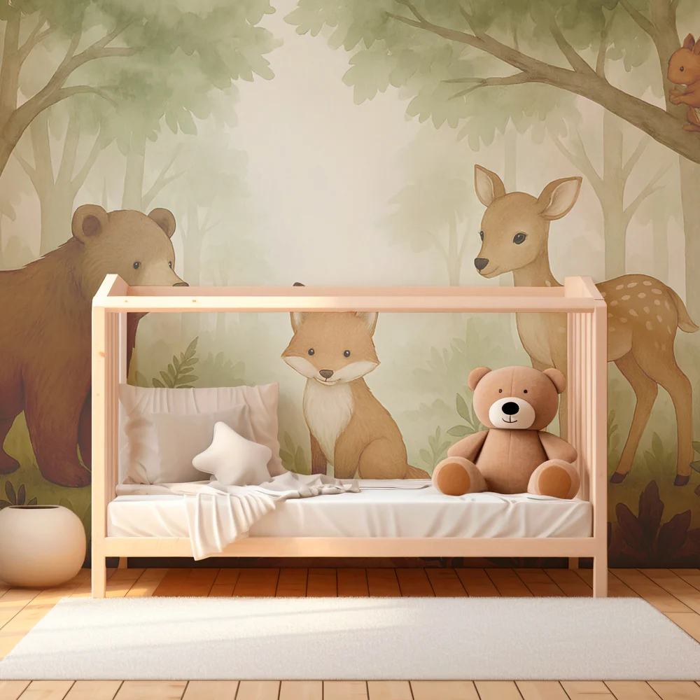 Papier peint chambre enfant | Animaux de la êt en douceur
