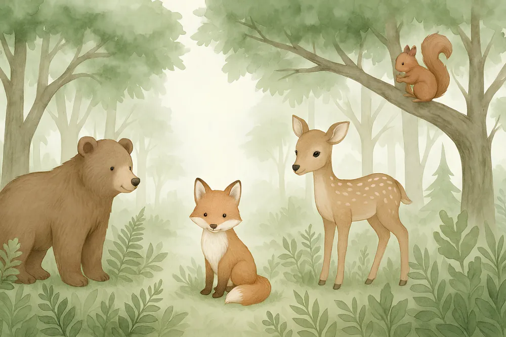 Papier peint chambre enfant | Animaux de la êt en douceur