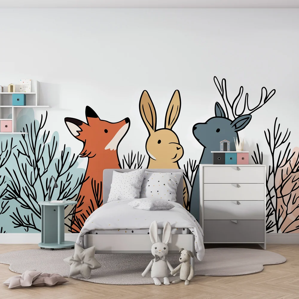 Papier peint chambre enfant | Animaux de la êt dans les sous-bois