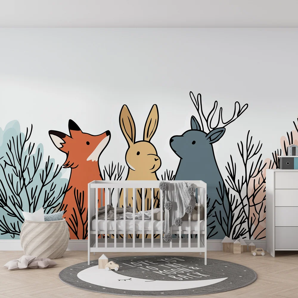 Papier peint chambre enfant | Animaux de la êt dans les sous-bois