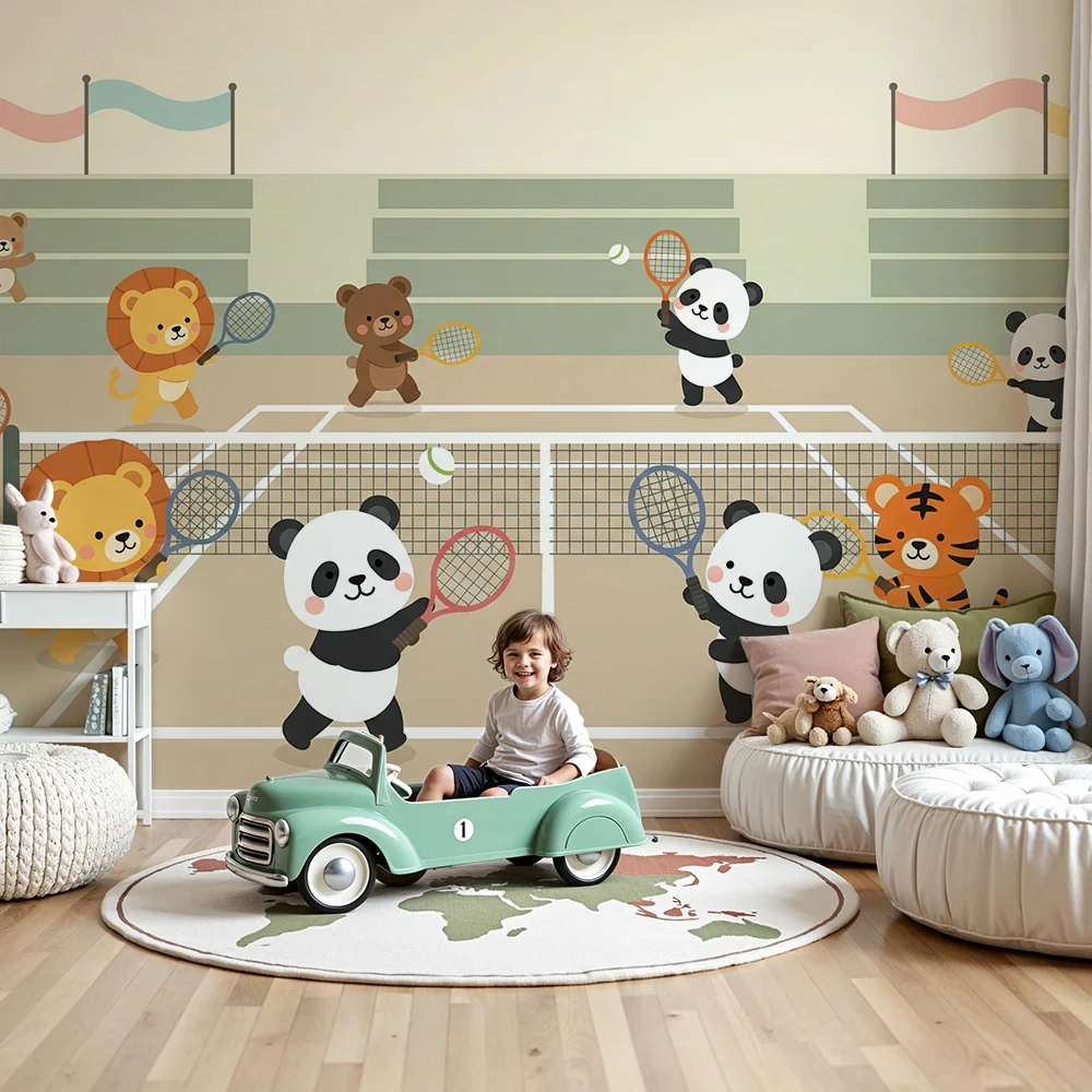 Papier peint chambre enfant | Animaux joueurs de tennis