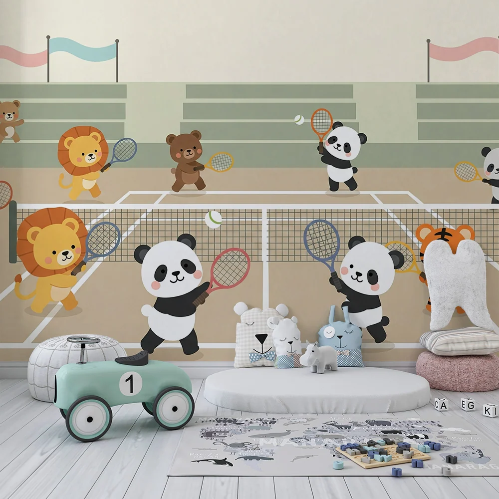 Papier peint chambre enfant | Animaux joueurs de tennis