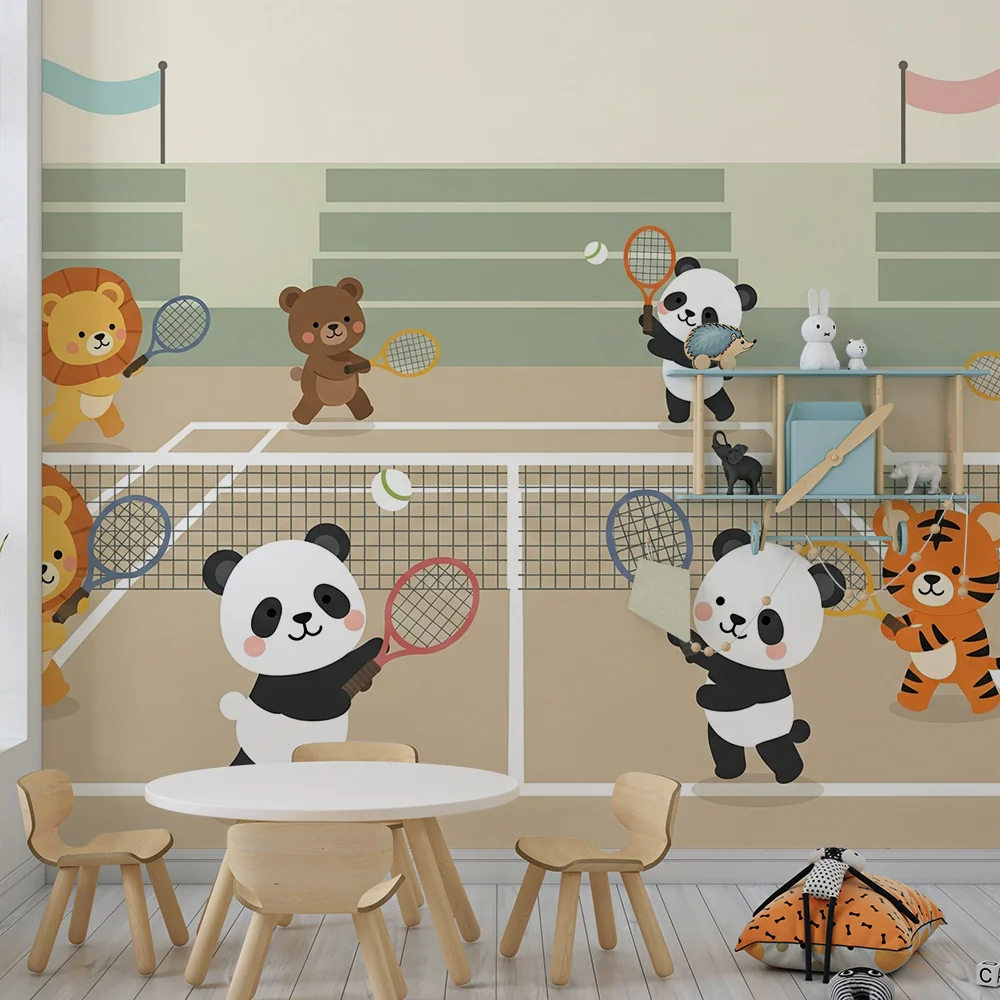 Papier peint chambre enfant | Animaux joueurs de tennis