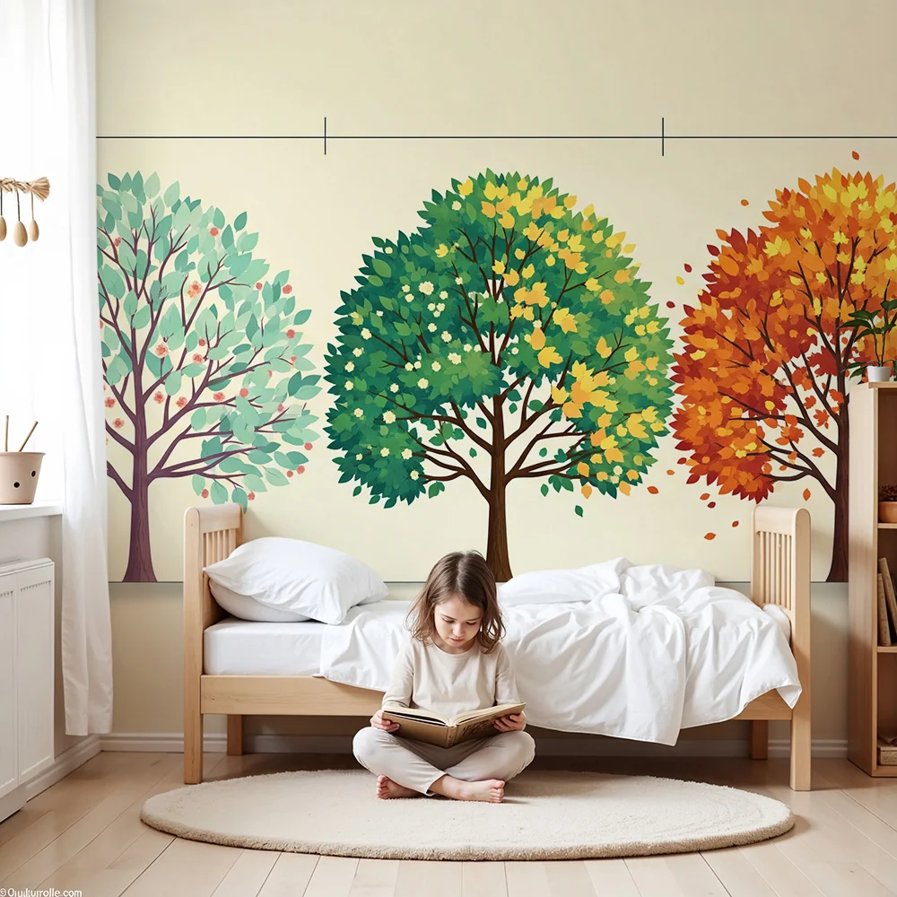 Papier peint chambre enfant | Arbres colorés à travers les saisons