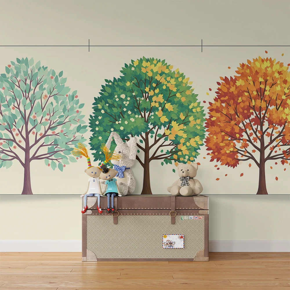 Papier peint chambre enfant | Arbres colorés à travers les saisons