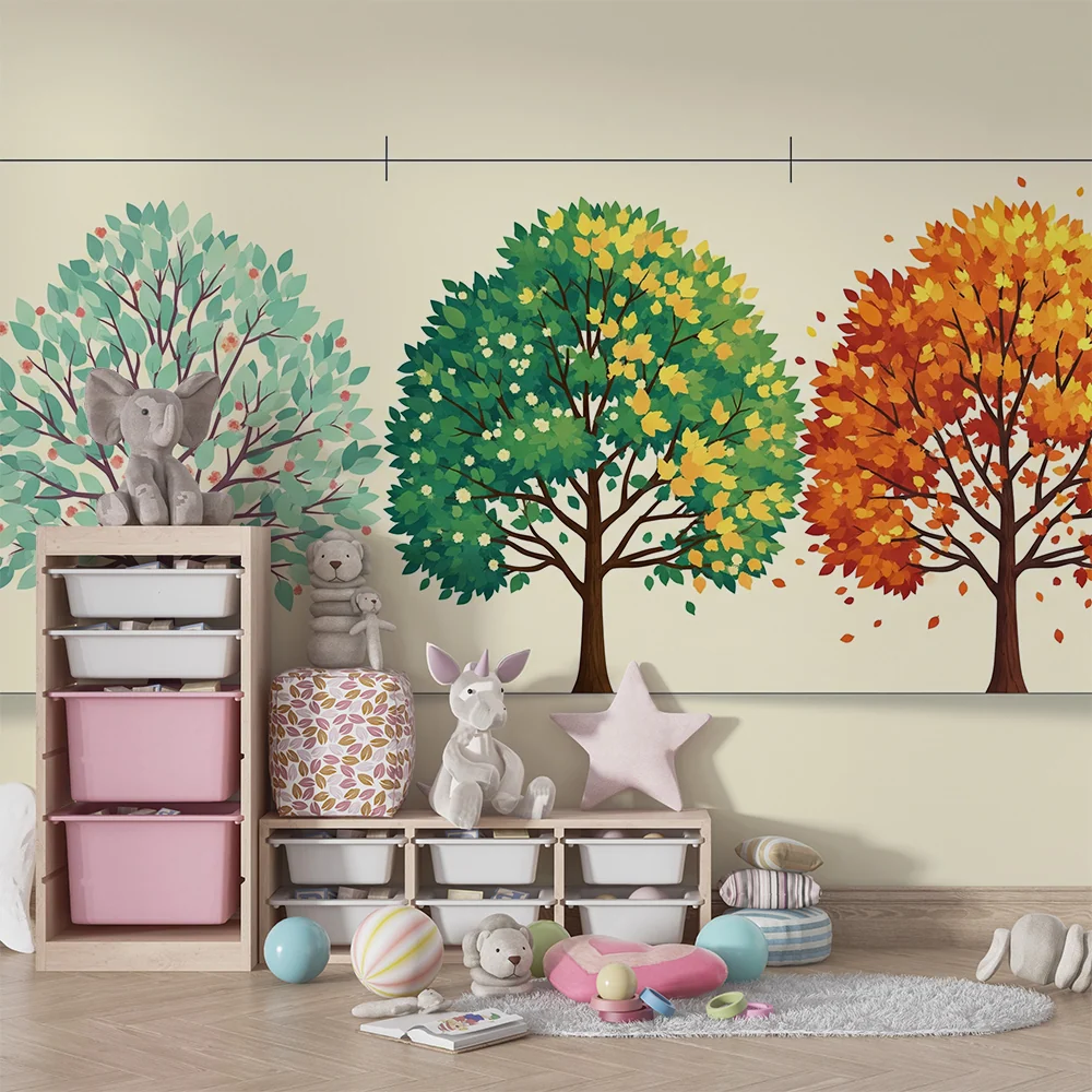 Papier peint chambre enfant | Arbres colorés à travers les saisons