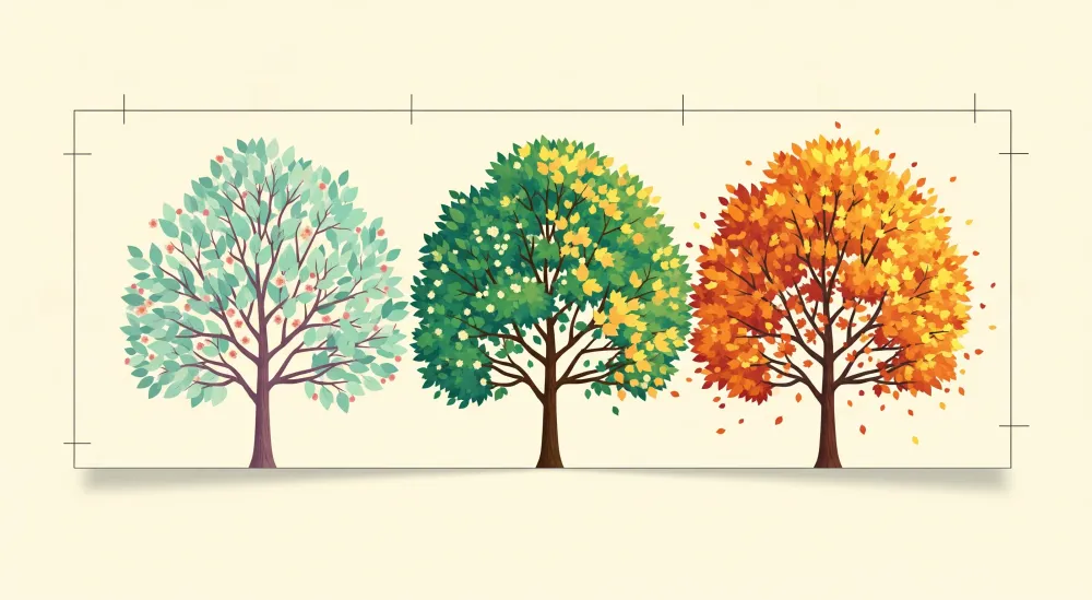 Papier peint chambre enfant | Arbres colorés à travers les saisons