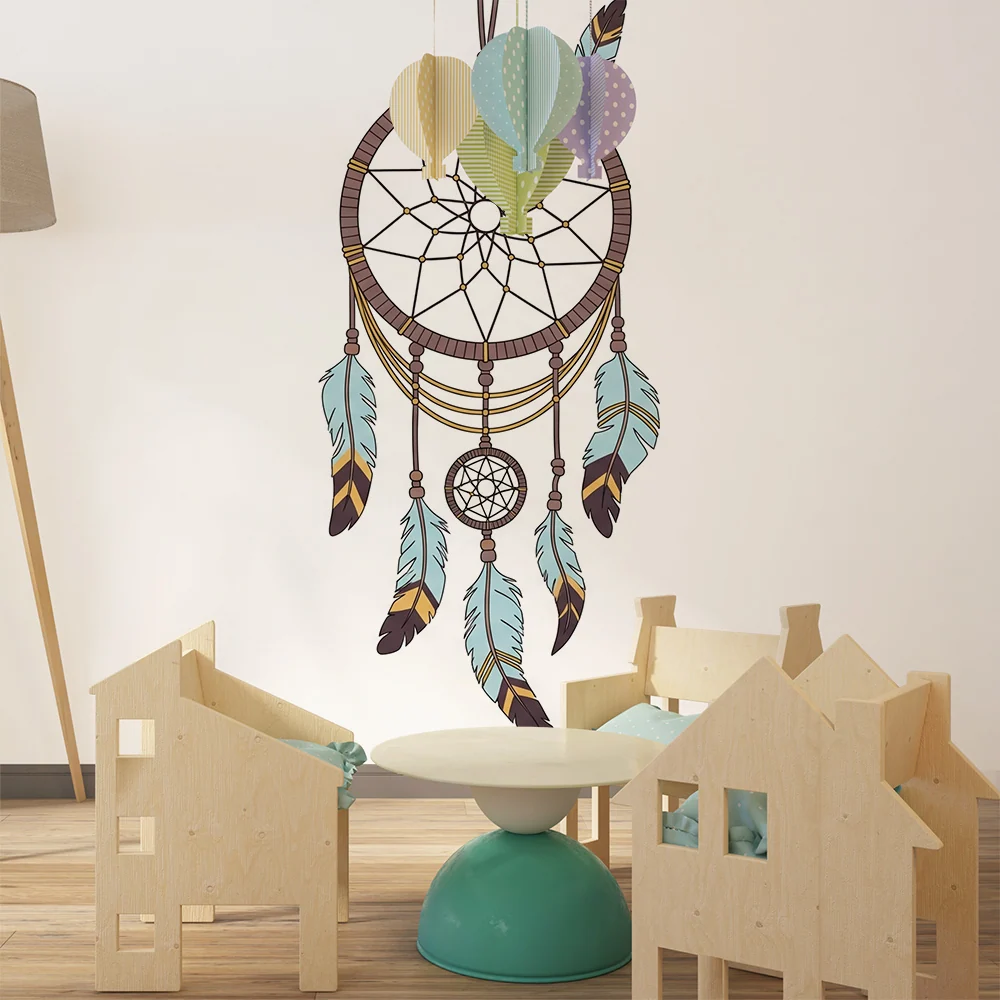 Papier peint chambre enfant | Attrape-rêves coloré avec plumes délicates