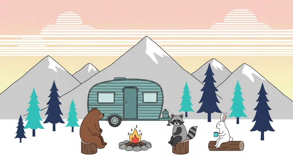 Papier peint chambre enfant | Aventure en pleine nature avec ours, raton laveur et lapin