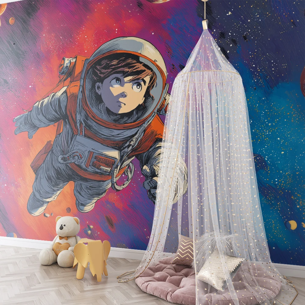 Papier peint chambre enfant | Aventure spatiale et cosmonautes colorés