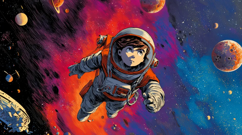 Papier peint chambre enfant | Aventure spatiale et cosmonautes colorés