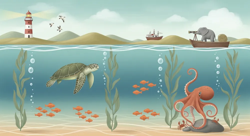 Papier peint chambre enfant | Aventures sous-marines avec tortue et pieuvre