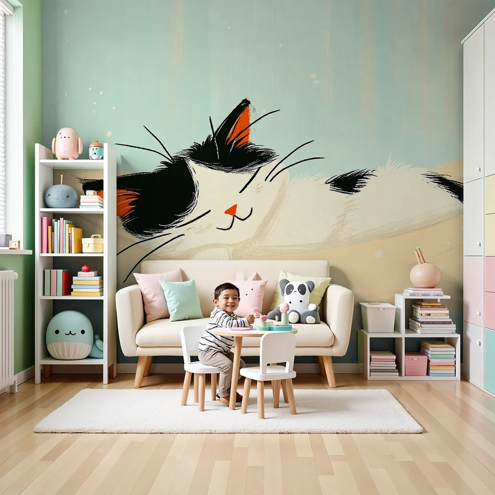 Papier peint chambre enfant | Chaton paisible dans un hamac