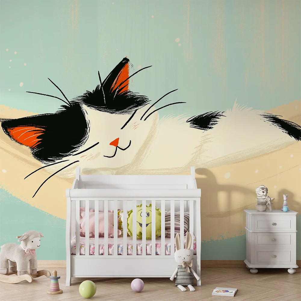 Papier peint chambre enfant | Chaton paisible dans un hamac