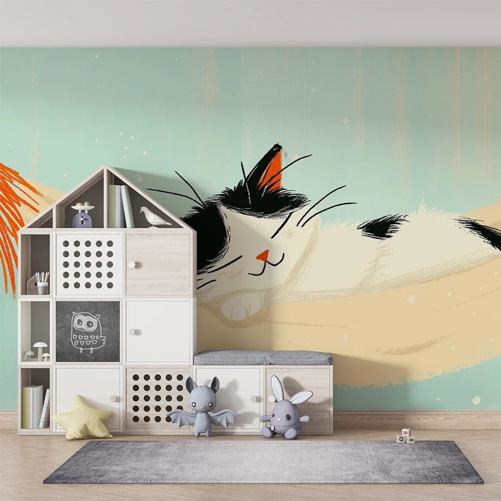 Papier peint chambre enfant | Chaton paisible dans un hamac