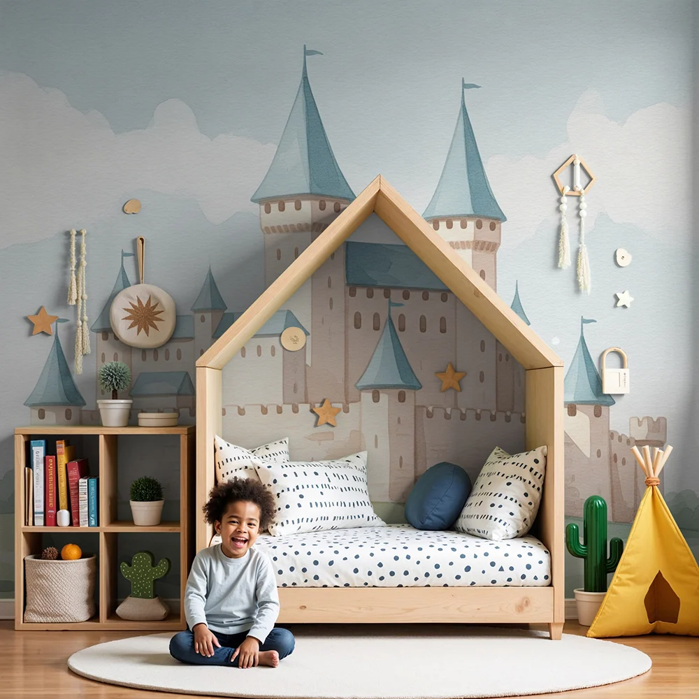 Papier peint chambre enfant | Château aux couleurs claires
