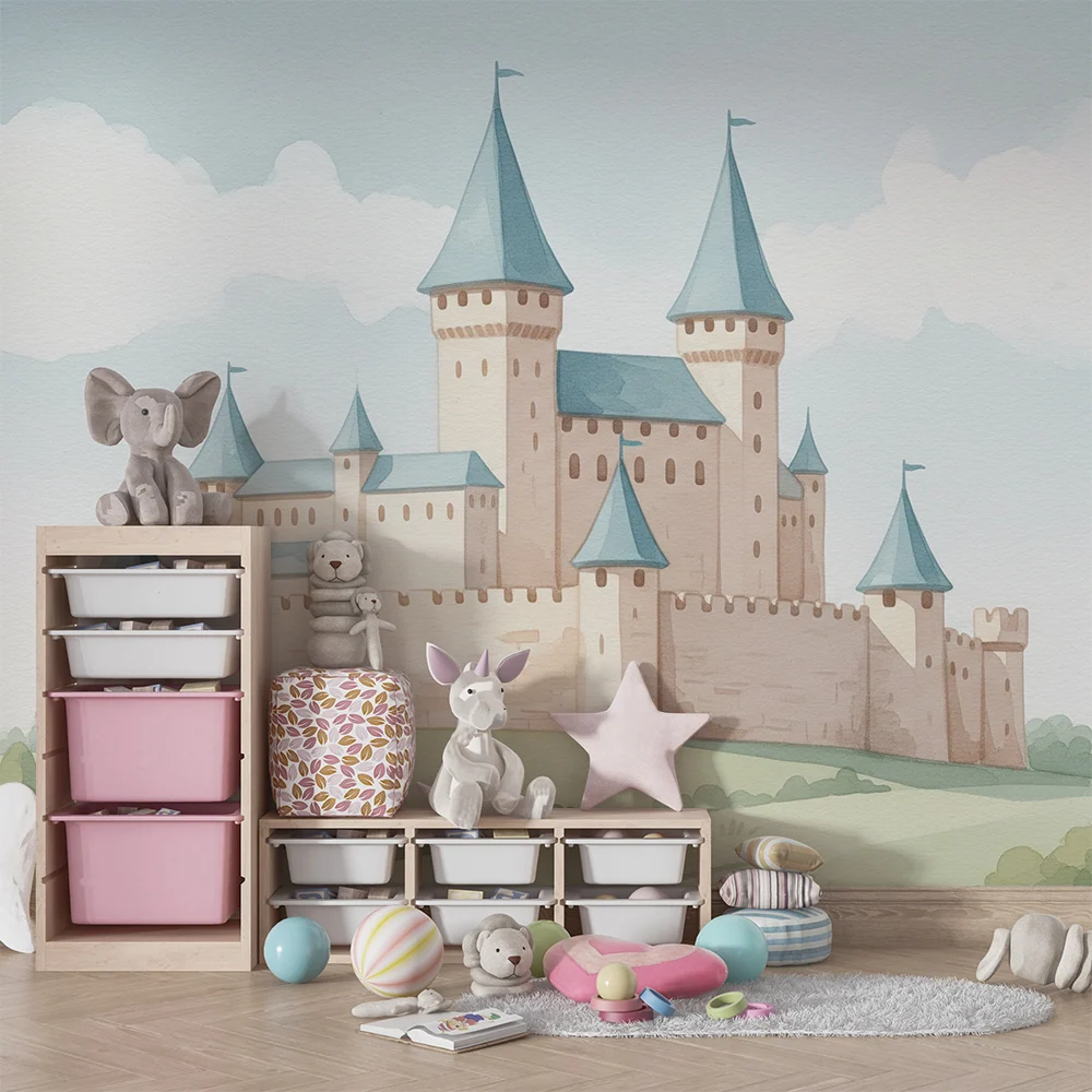 Papier peint chambre enfant | Château aux couleurs claires