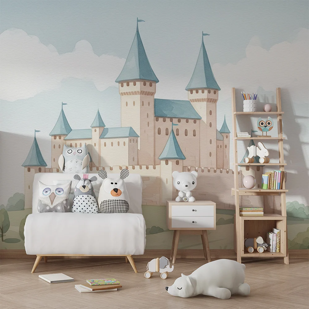 Papier peint chambre enfant | Château aux couleurs claires