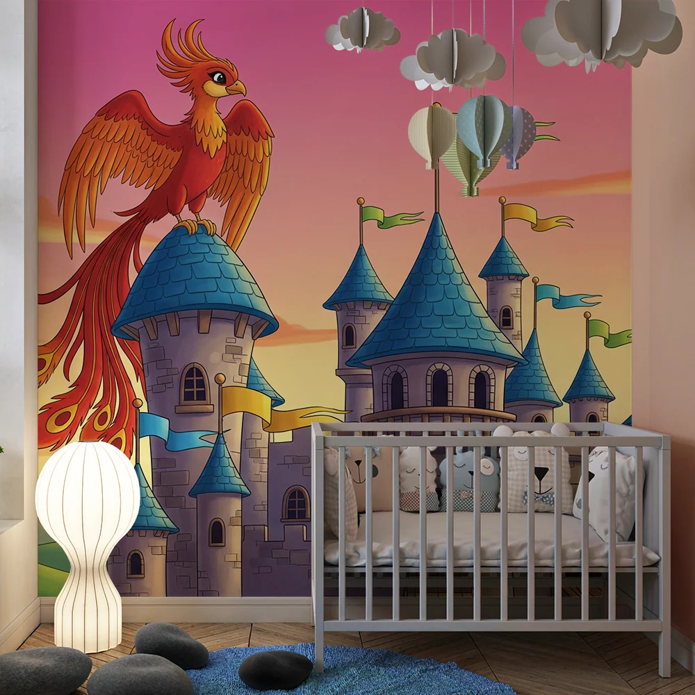 Papier peint chambre enfant | Château féerique avec un oiseau légendaire