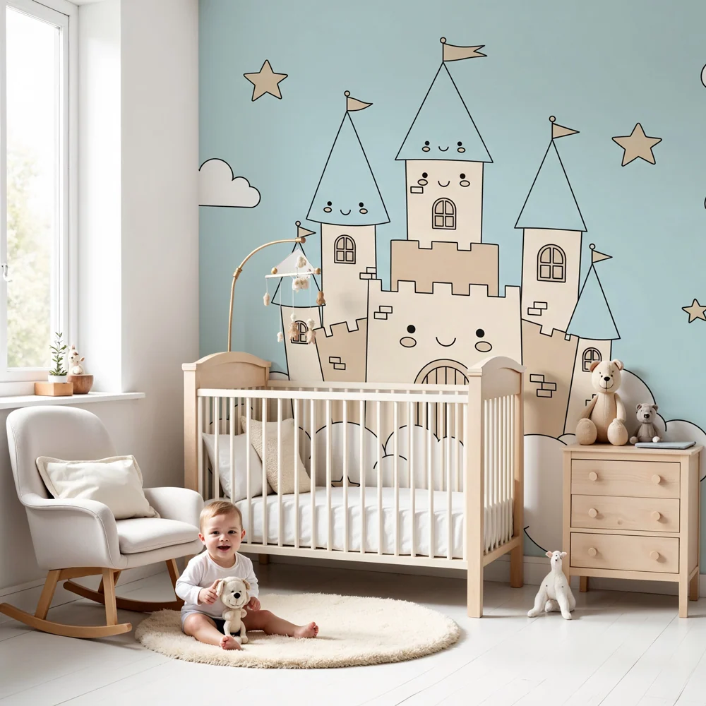 Papier peint chambre enfant | Château heureux dans les nuages