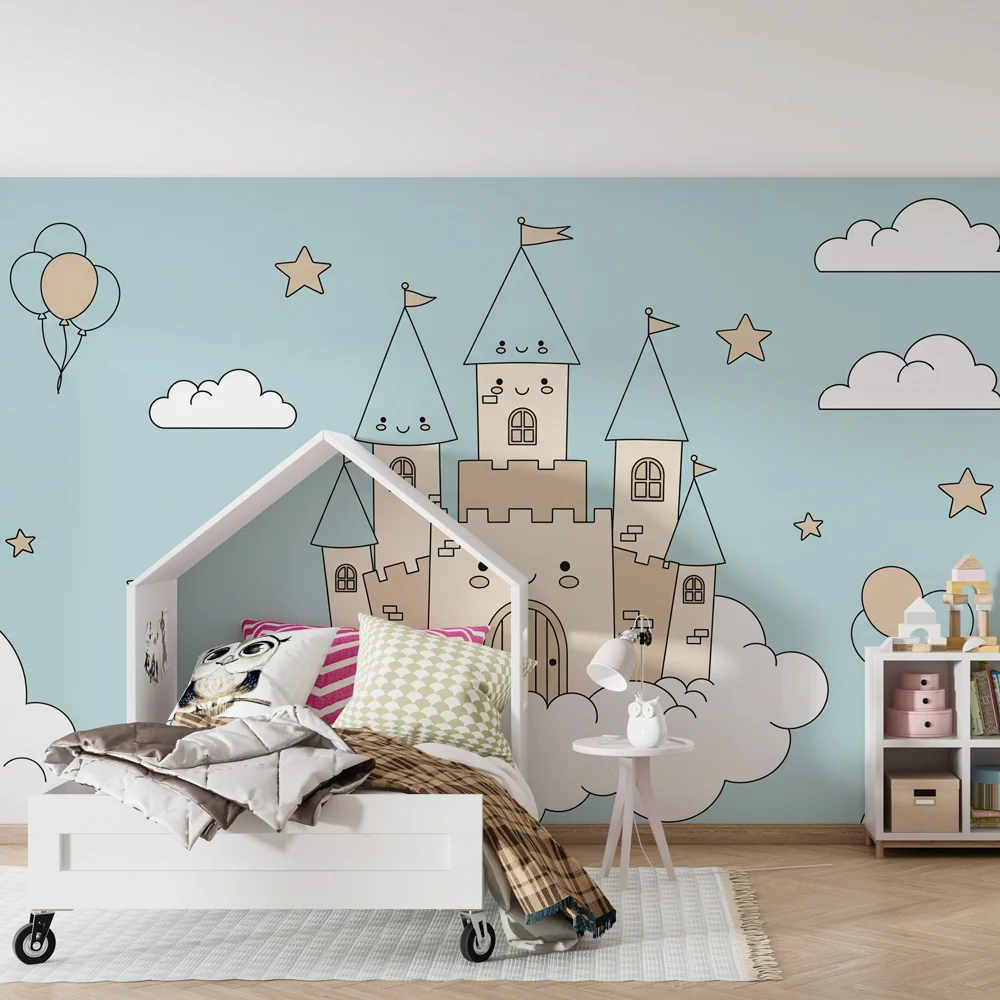 Papier peint chambre enfant | Château heureux dans les nuages