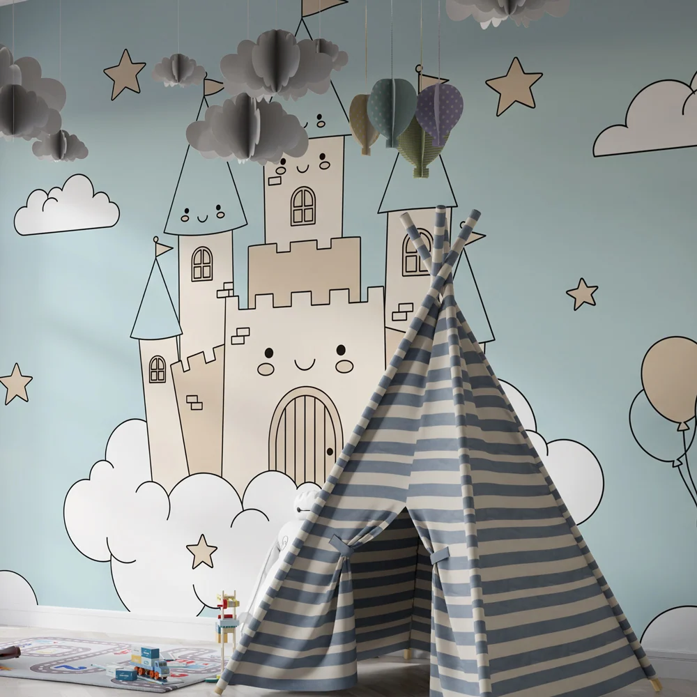 Papier peint chambre enfant | Château heureux dans les nuages